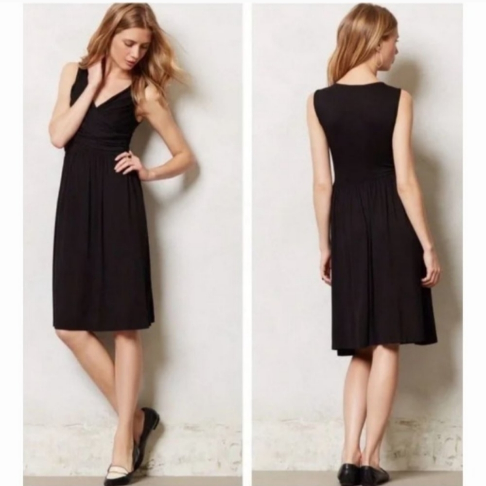 Anthropologie Black Sleeveless V-Neck Knee-Length Dress